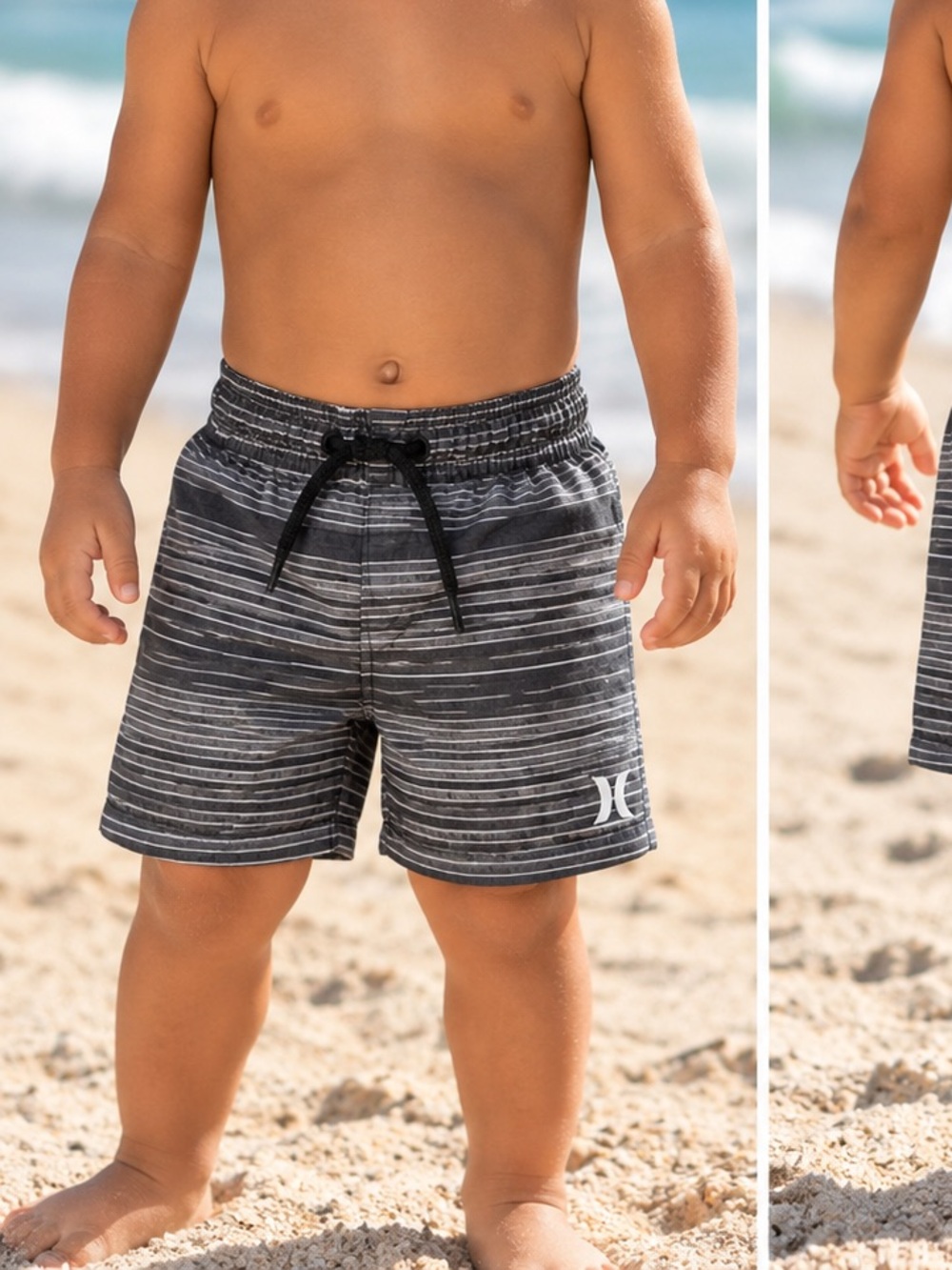 Hurley Boys 2T Swim Trunks Gray Black Striped Board Shorts